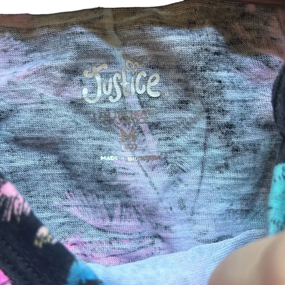 Justice Girls Black Palm Tree‎ Rainbow Graphic Tank Top Ruffle Hem Size M